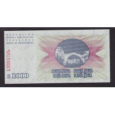 BOSNIA HERZEGOVINA 1992 BILLETE SIN CIRCULAR DE 1000 DINARA